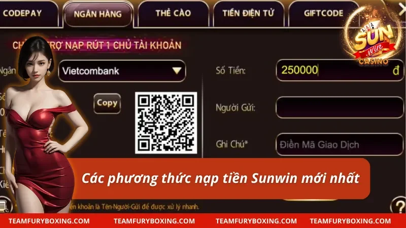           Nạp tiền tại Sunwin hỗ trợ đa dạng phương thức: ngân hàng, ví điện tử, thẻ cào.